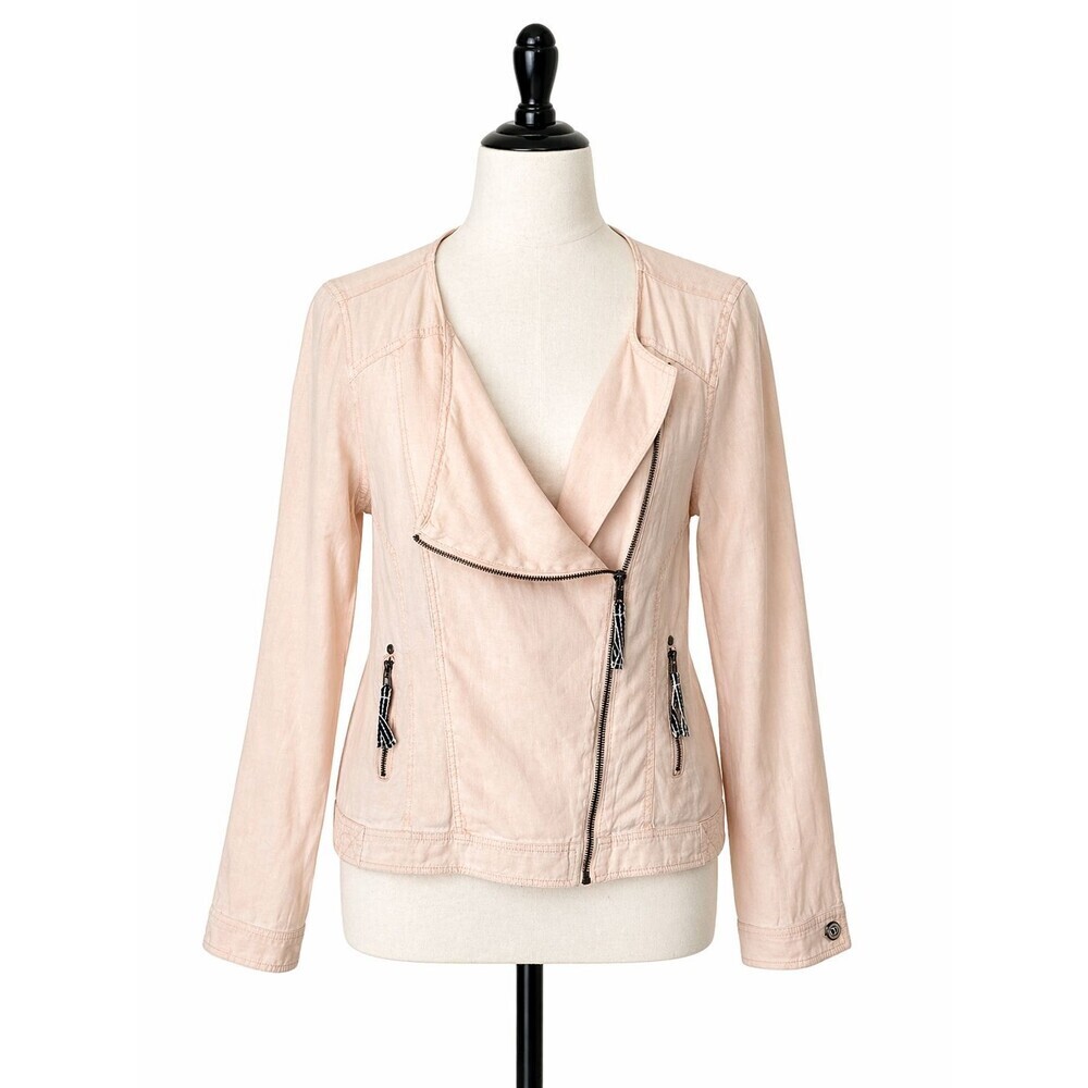 Michael Stars Linen Jacket Size Large 100% Linen Asymmetric Zip Peachy Pink